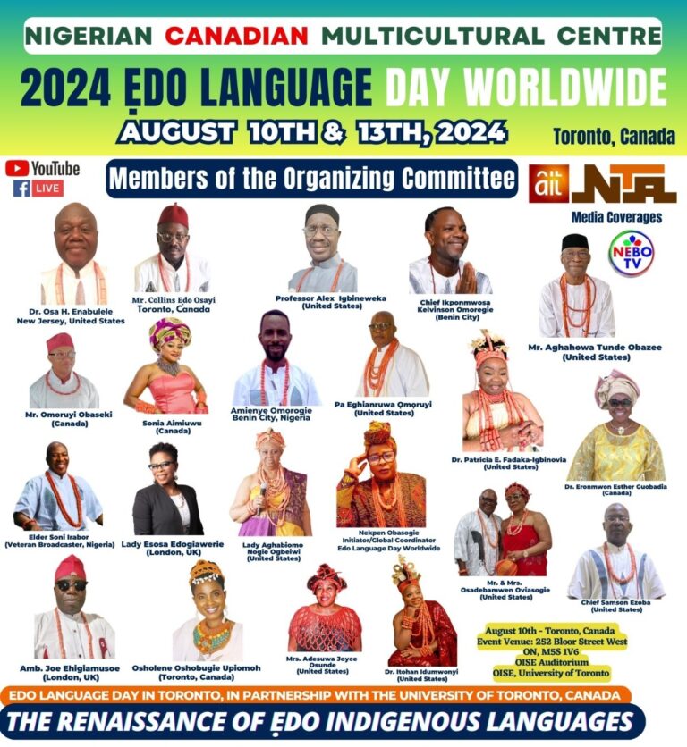 Canadian Ethnic Pluralism, Multiculturalism & Edo Language Day, August 10-13, 2024